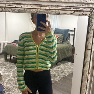 Industry Republic Clothing | Green Cropped Button Cardigan